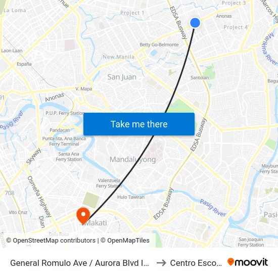 General Romulo Ave / Aurora Blvd Intersection, Quezon City, Manila to Centro Escolar University map