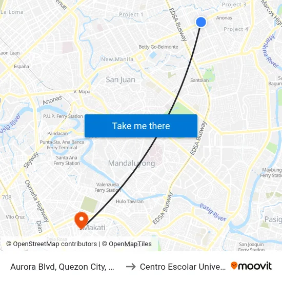 Aurora Blvd, Quezon City, Manila to Centro Escolar University map