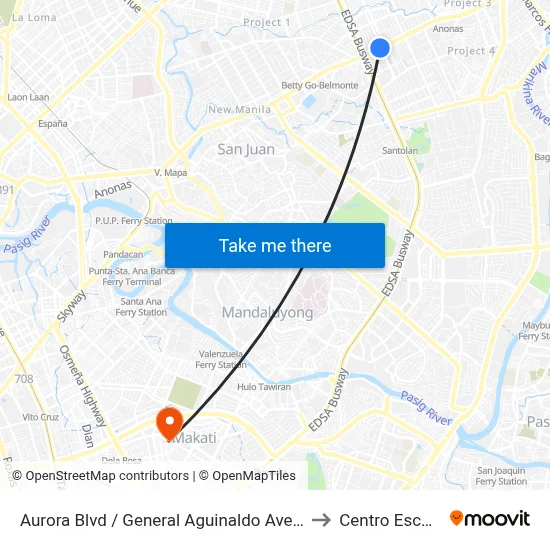 Aurora Blvd / General Aguinaldo Ave Intersection, Quezon City, Manila to Centro Escolar University map