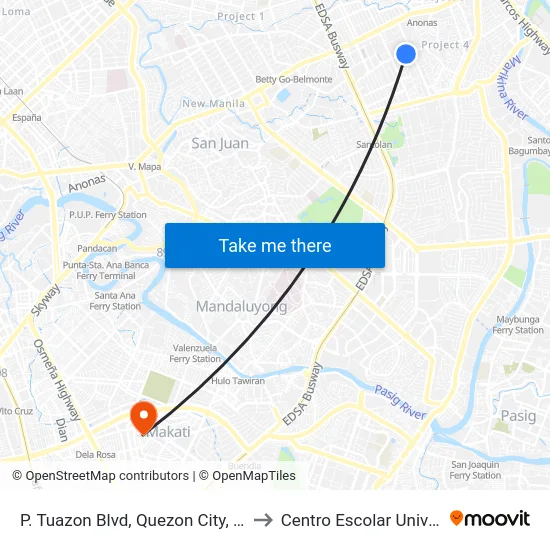 P. Tuazon Blvd, Quezon City, Manila to Centro Escolar University map