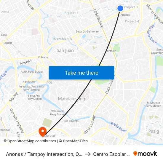 Anonas / Tampoy Intersection, Quezon City, Manila to Centro Escolar University map