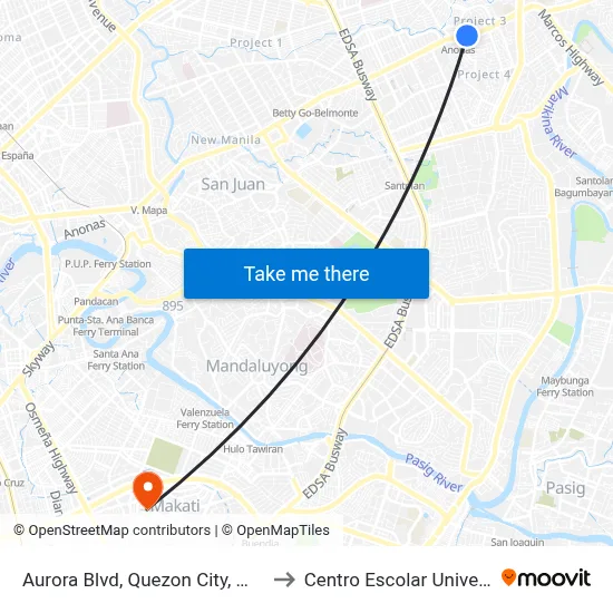 Aurora Blvd, Quezon City, Manila to Centro Escolar University map