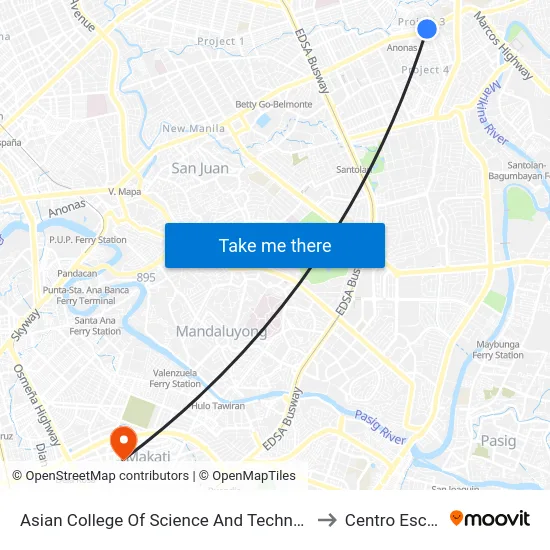 Asian College Of Science And Technology, Aurora Blvd, Quezon City, Manila to Centro Escolar University map