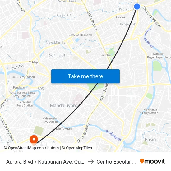 Aurora Blvd / Katipunan Ave, Quezon City, Manila to Centro Escolar University map