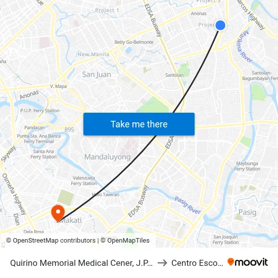Quirino Memorial Medical Cener, J.P. Rizal Street, Quezon City, Manila to Centro Escolar University map