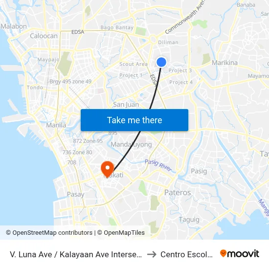 V. Luna Ave / Kalayaan Ave Intersection, Quezon City, Manila to Centro Escolar University map