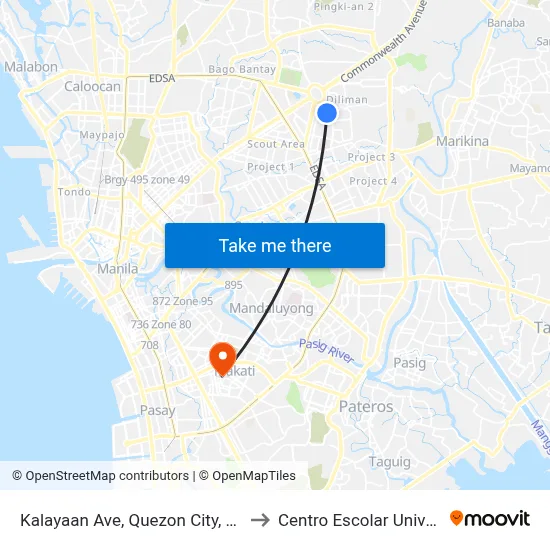 Kalayaan Ave, Quezon City, Manila to Centro Escolar University map