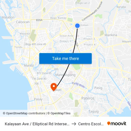 Kalayaan Ave / Elliptical Rd Intersection, Quezon City, Manila to Centro Escolar University map