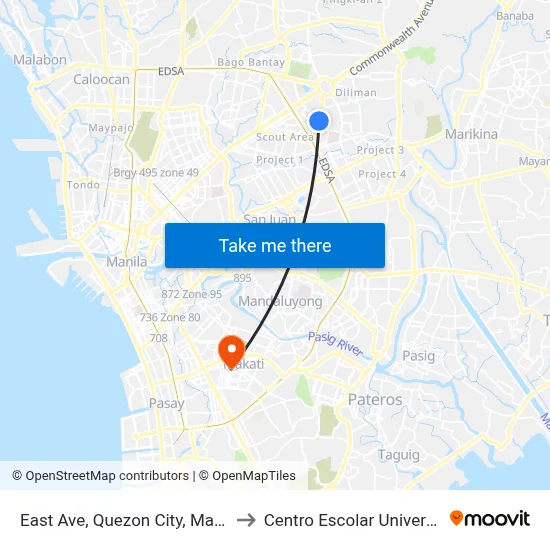 East Ave, Quezon City, Manila to Centro Escolar University map