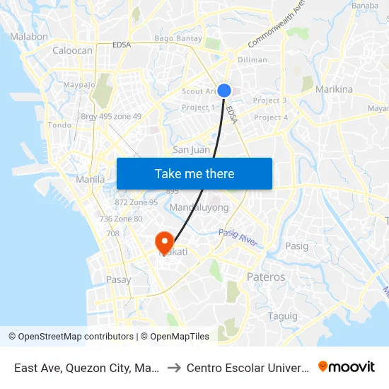 East Ave, Quezon City, Manila to Centro Escolar University map