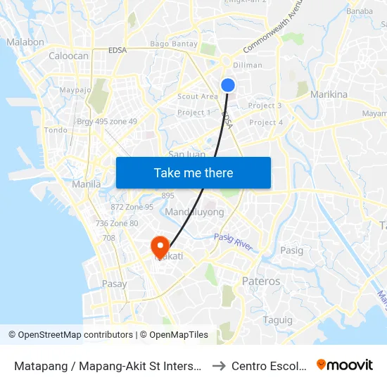 Matapang / Mapang-Akit St Intersection, Quezon City, Manila to Centro Escolar University map