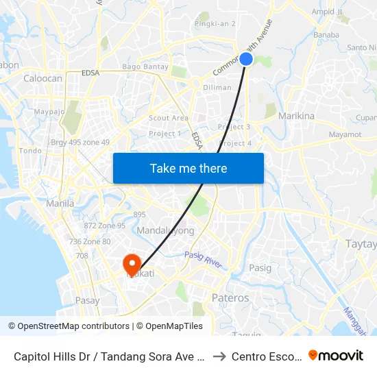 Capitol Hills Dr / Tandang Sora Ave Intersection, Quezon City, Manila to Centro Escolar University map