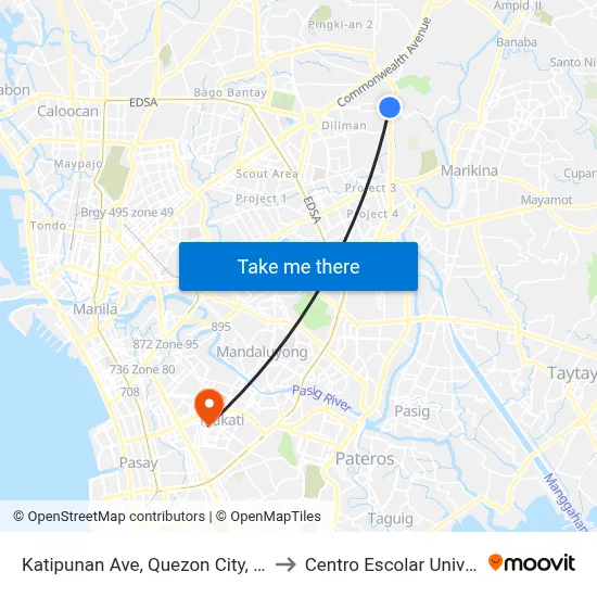 Katipunan Ave, Quezon City, Manila to Centro Escolar University map