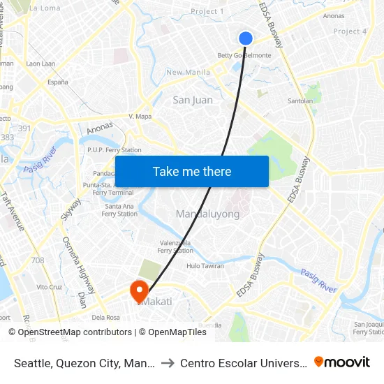 Seattle, Quezon City, Manila to Centro Escolar University map