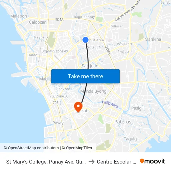 St Mary's College, Panay Ave, Quezon City, Manila to Centro Escolar University map