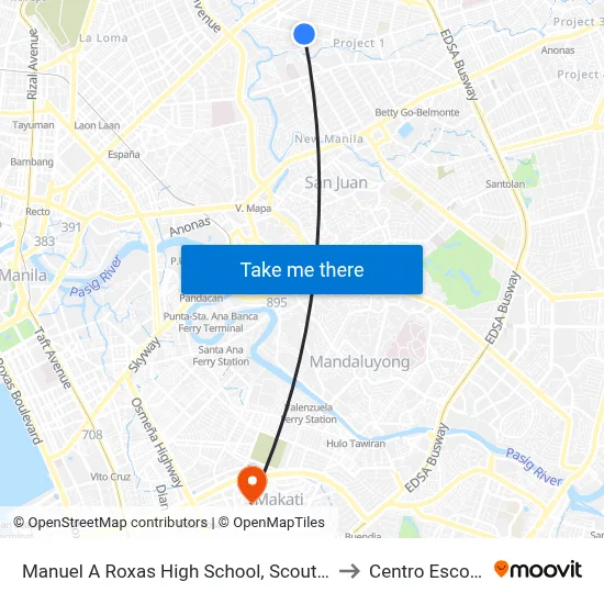 Manuel A Roxas High School, Scout Chuatoco, Quezon City, Manila to Centro Escolar University map