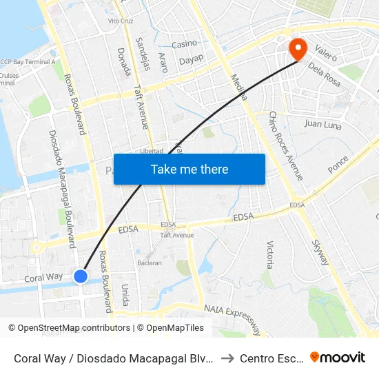Coral Way / Diosdado Macapagal Blvd Intersection, Lungsod Ng Pasay, Manila to Centro Escolar University map