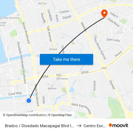 Bradco / Diosdado Macapagal Blvd Intersection, Lungsod Ng Pasay, Manila to Centro Escolar University map