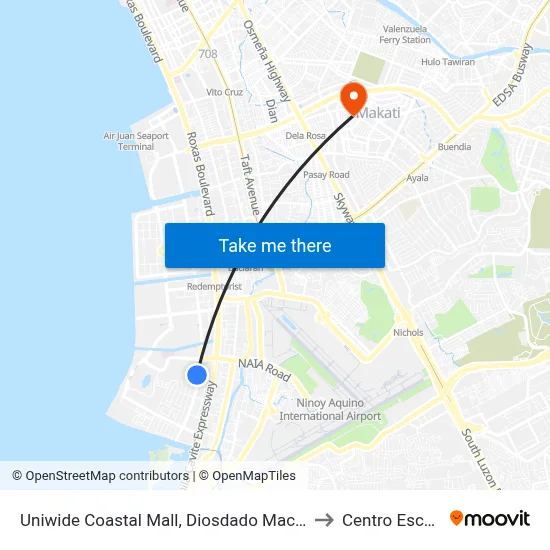 Uniwide Coastal Mall, Diosdado Macapagal Blvd, Parañaque City, Manila to Centro Escolar University map