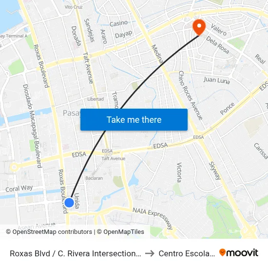Roxas Blvd / C. Rivera Intersection, Parañaque City, Manila to Centro Escolar University map