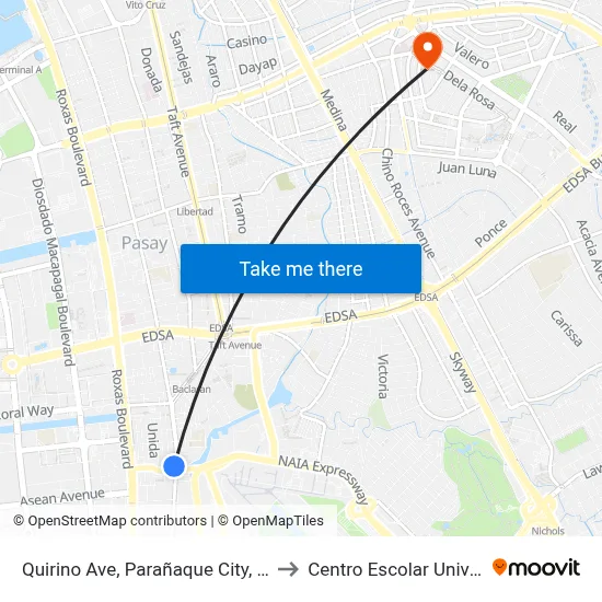 Quirino Ave, Parañaque City, Manila to Centro Escolar University map
