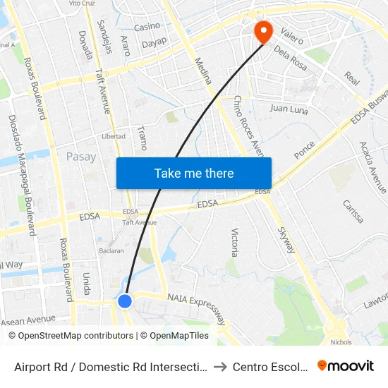 Airport Rd / Domestic Rd Intersection, Parañaque City, Manila to Centro Escolar University map