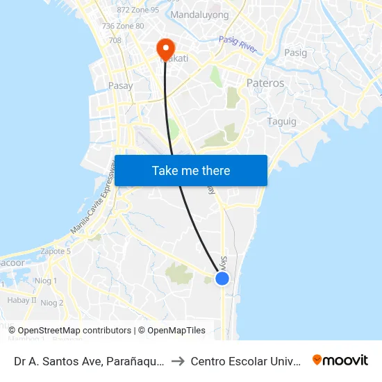 Dr A. Santos Ave, Parañaque City to Centro Escolar University map