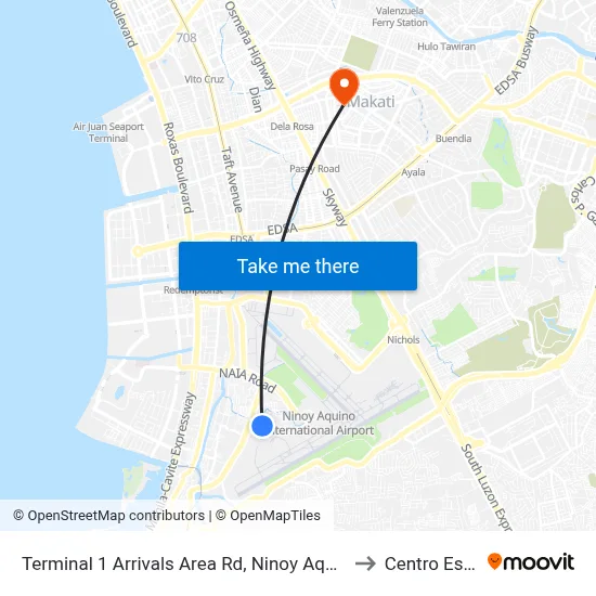 Terminal 1 Arrivals Area Rd, Ninoy Aquino International Airport,  Parañaque City, Manila to Centro Escolar University map