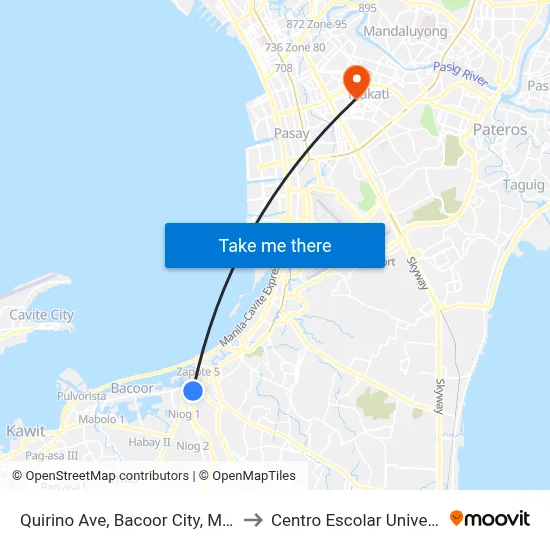 Quirino Ave, Bacoor City, Manila to Centro Escolar University map