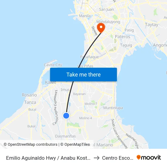 Emilio Aguinaldo Hwy / Anabu Kostal Rd Intersection, Imus, Manila to Centro Escolar University map