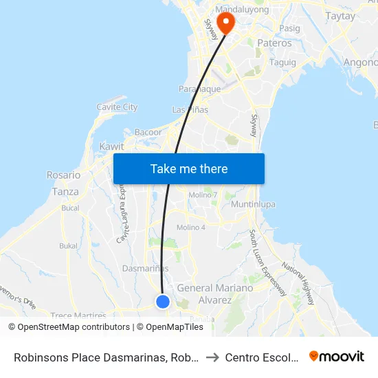 Robinsons Place Dasmarinas, Robinsons Place Dasmarinas to Centro Escolar University map