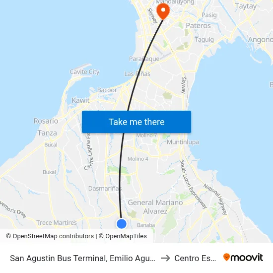 San Agustin Bus Terminal, Emilio Aguinaldo Hwy, Lungsod Ng Dasmariñas, Manila to Centro Escolar University map