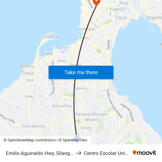 Emilio Aguinaldo Hwy, Silang, Manila to Centro Escolar University map