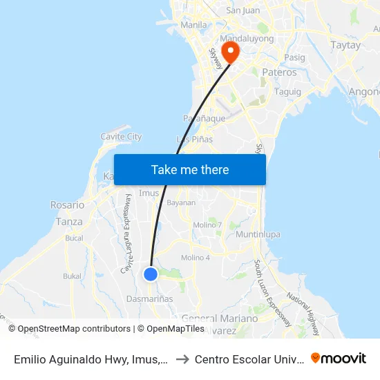 Emilio Aguinaldo Hwy, Imus, Manila to Centro Escolar University map