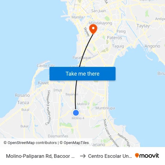 Molino-Paliparan Rd, Bacoor City, Manila to Centro Escolar University map