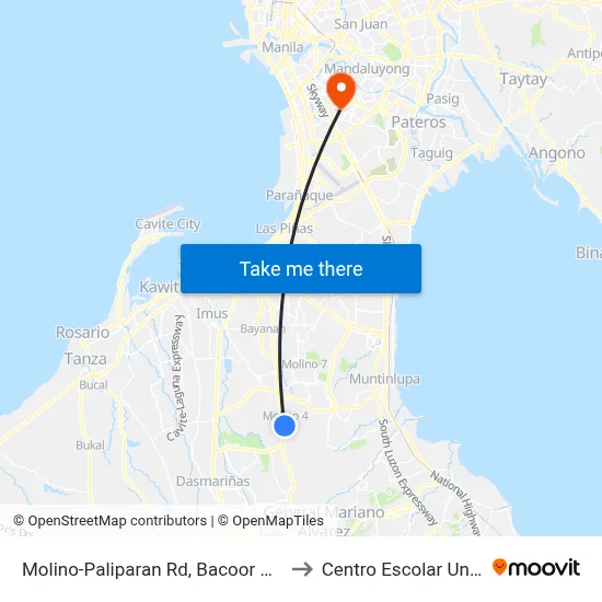 Molino-Paliparan Rd, Bacoor City, Manila to Centro Escolar University map