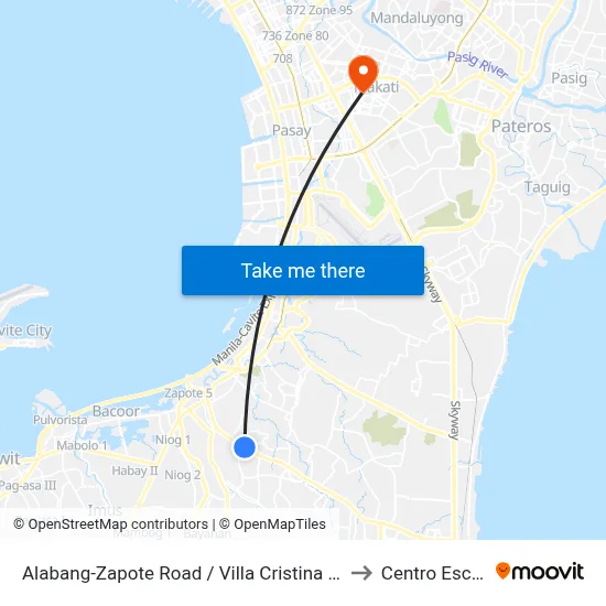 Alabang-Zapote Road / Villa Cristina Ave Intersection, Las Piñas City, Manila to Centro Escolar University map