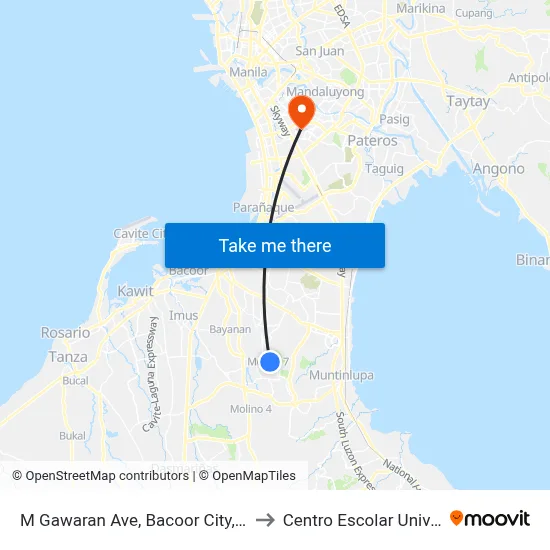 M Gawaran Ave, Bacoor City, Manila to Centro Escolar University map