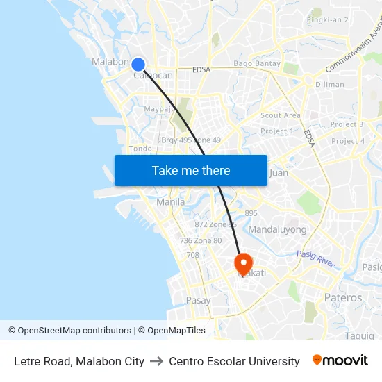 Letre Road, Malabon City to Centro Escolar University map