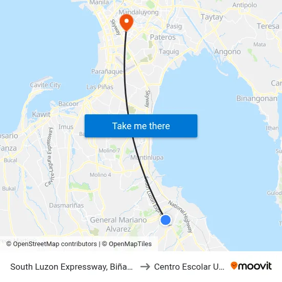 South Luzon Expressway, Biñan City, Manila to Centro Escolar University map