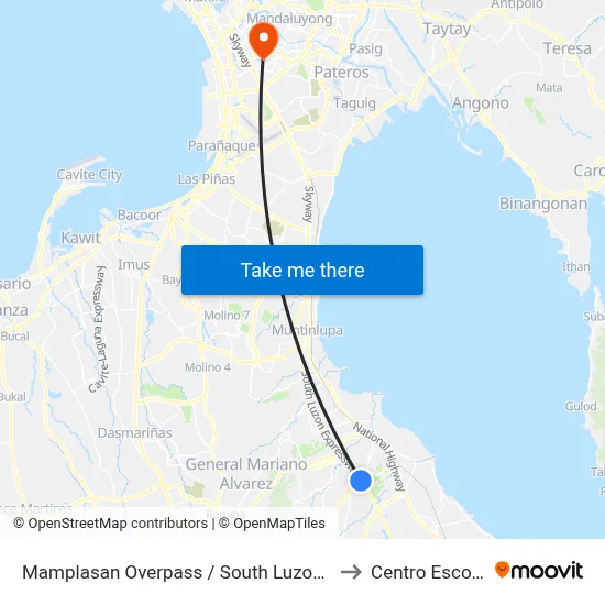 Mamplasan Overpass / South Luzon Expressway, Biñan City, Manila to Centro Escolar University map