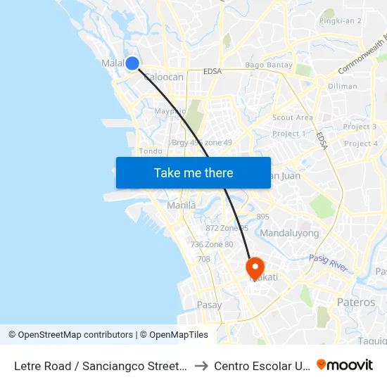 Letre Road / Sanciangco Street, Malabon City to Centro Escolar University map