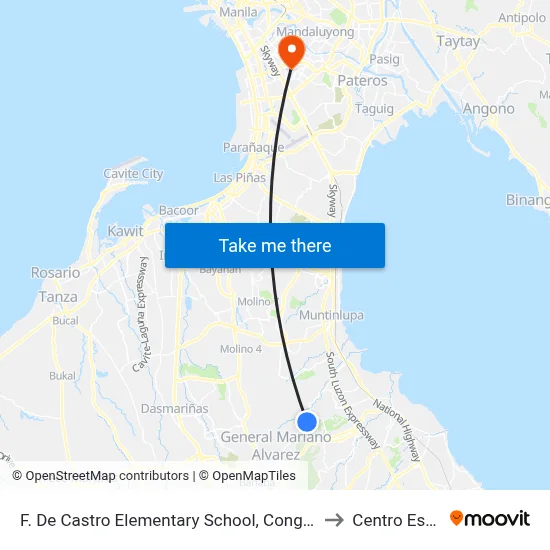 F. De Castro Elementary School, Congressional Rd,  General Mariano Alvarez, Manila to Centro Escolar University map