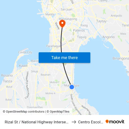 Rizal St / National Highway Intersection, Muntinlupa City, Manila to Centro Escolar University map