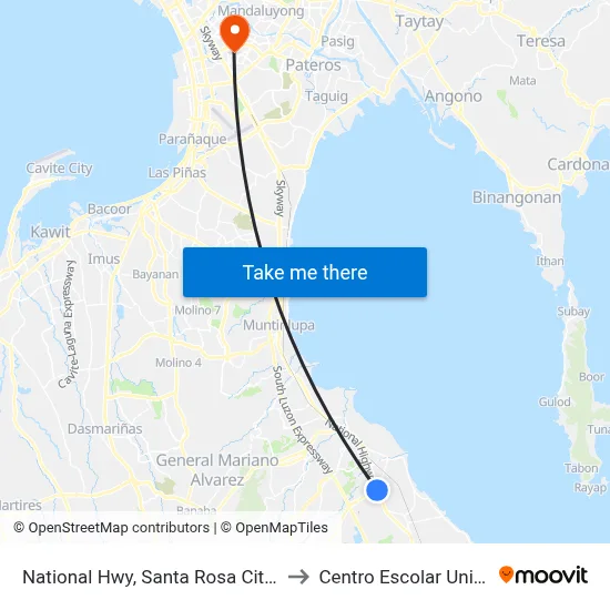 National Hwy, Santa Rosa City, Manila to Centro Escolar University map
