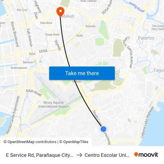 E Service Rd, Parañaque City, Manila to Centro Escolar University map