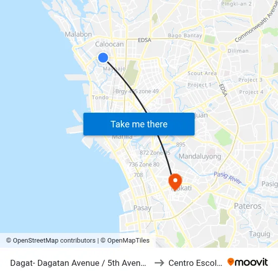 Dagat- Dagatan Avenue /  5th Avenue Intersection, Caloocan City to Centro Escolar University map