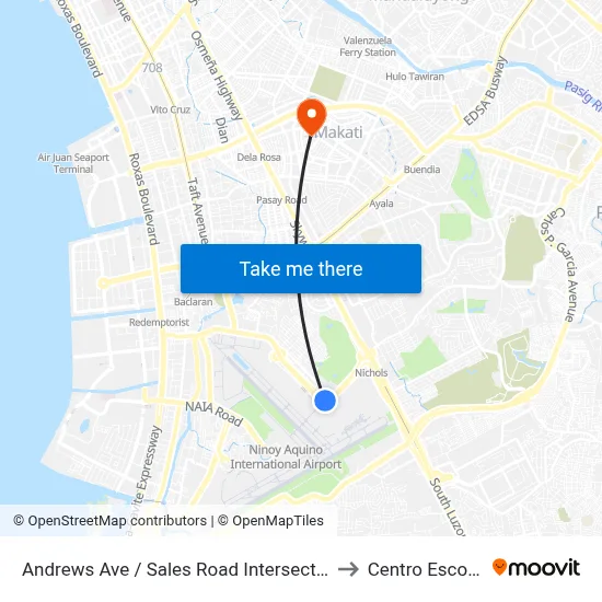 Andrews Ave / Sales Road Intersection, Lungsod Ng Pasay, Manila to Centro Escolar University map