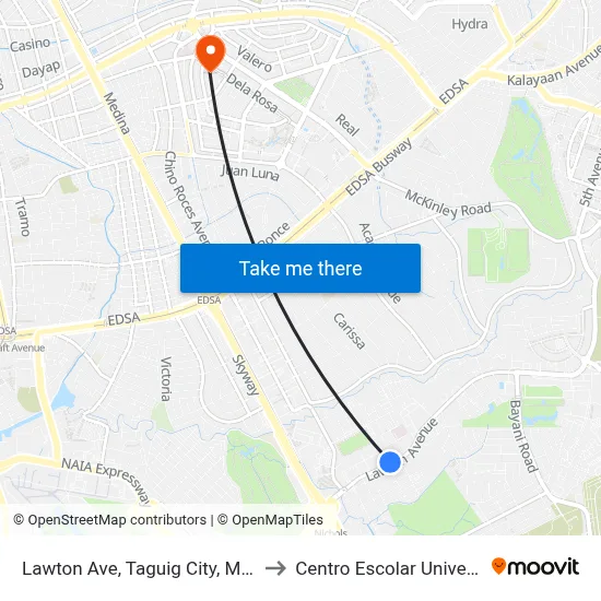 Lawton Ave, Taguig City, Manila to Centro Escolar University map