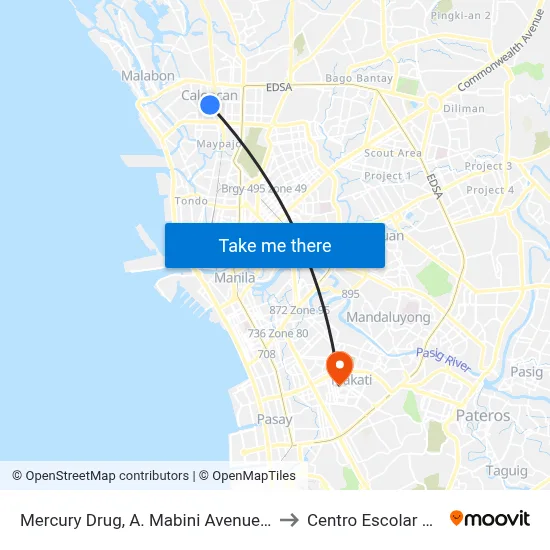 Mercury Drug, A. Mabini Avenue, Caloocan City to Centro Escolar University map